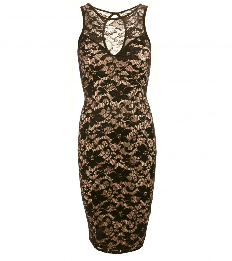 Nude and Black Lace Sleeveless Dress