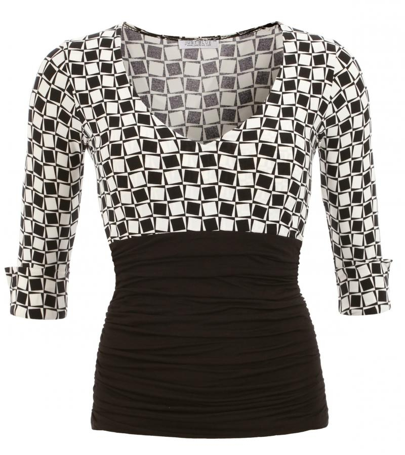 Black and Ivory V Neck Top