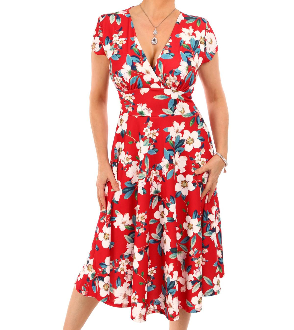 Red Floral Fit and Flare Dress