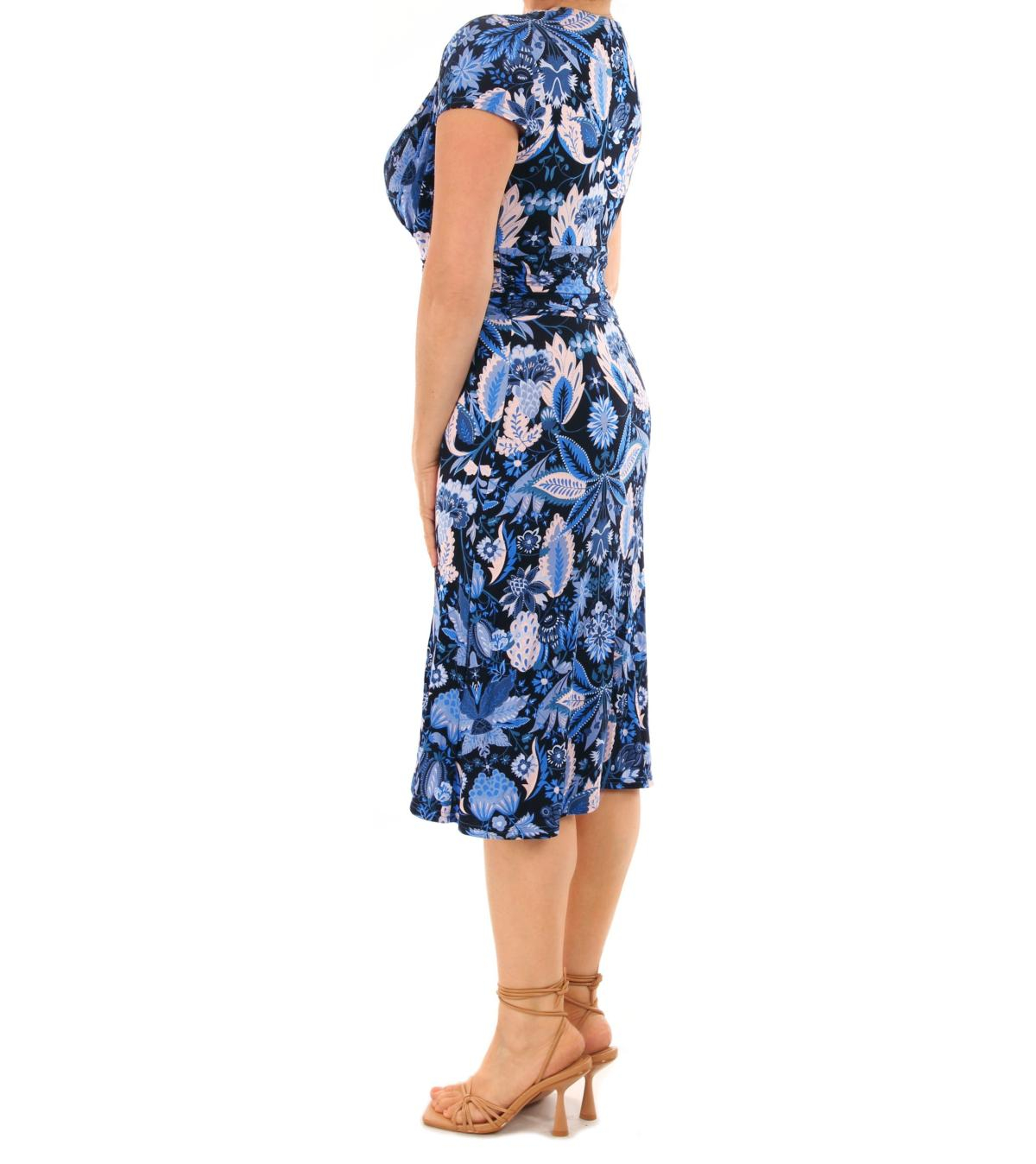 Blue Paisley Print Twist Front Dress