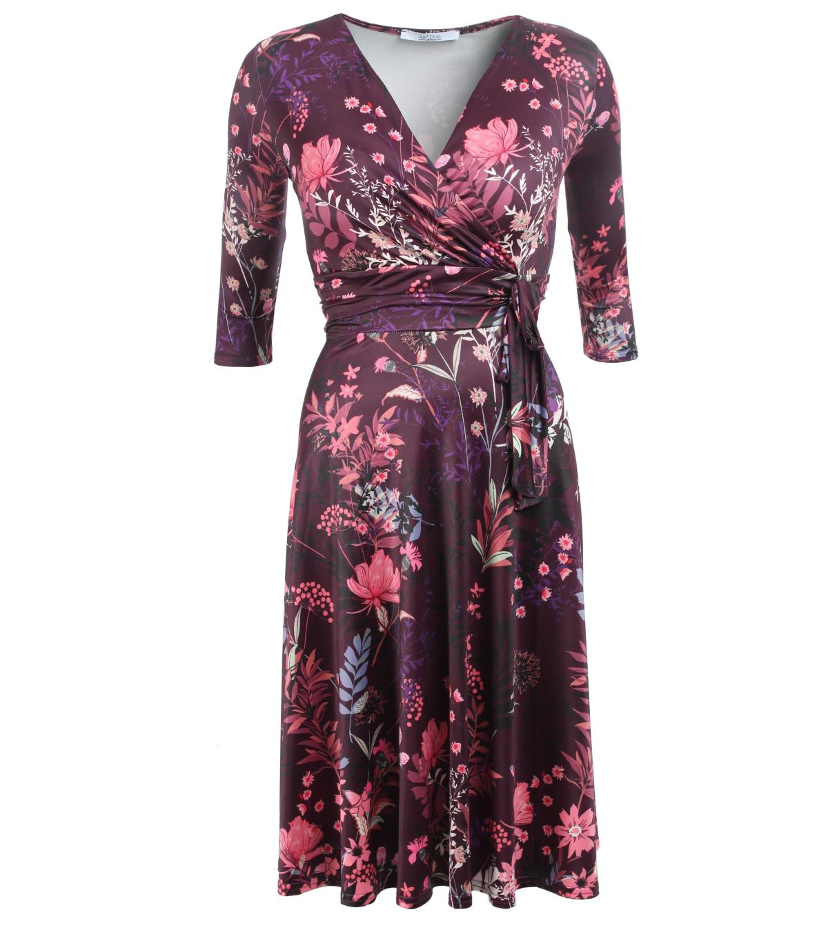 Plum and Pink Fit & Flare Tie Detail Dress