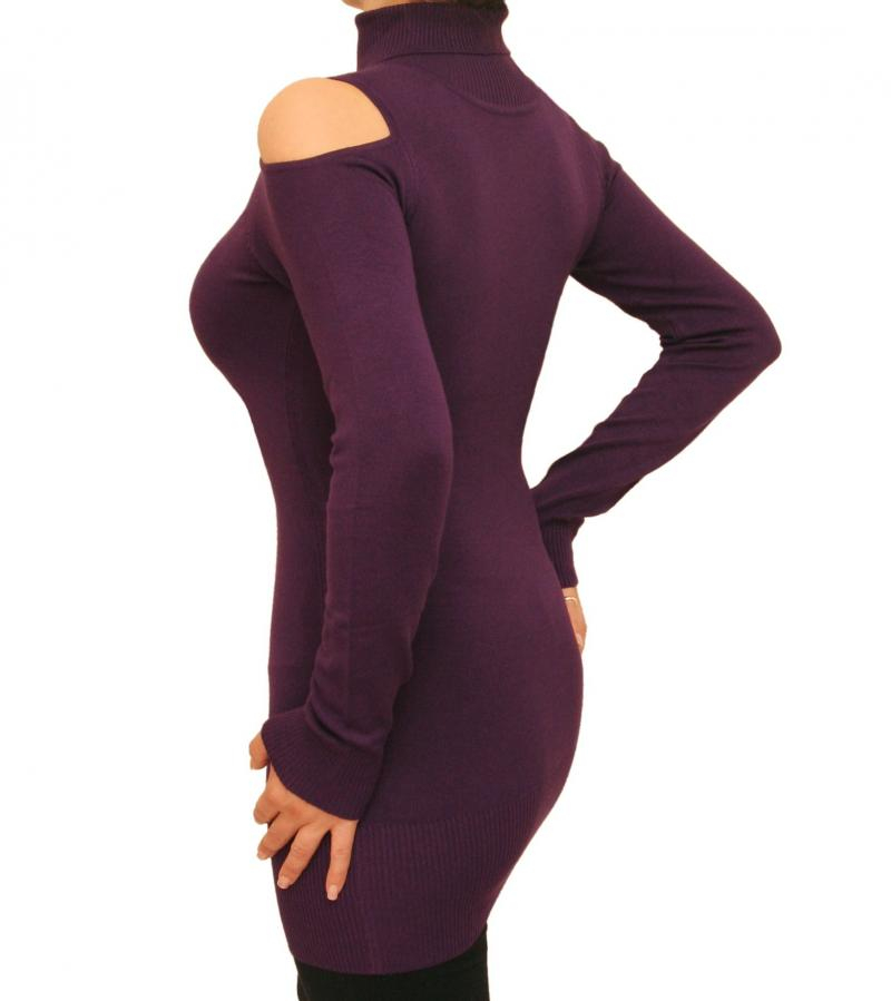 Purple Cold Shoulder Polo Neck Jumper