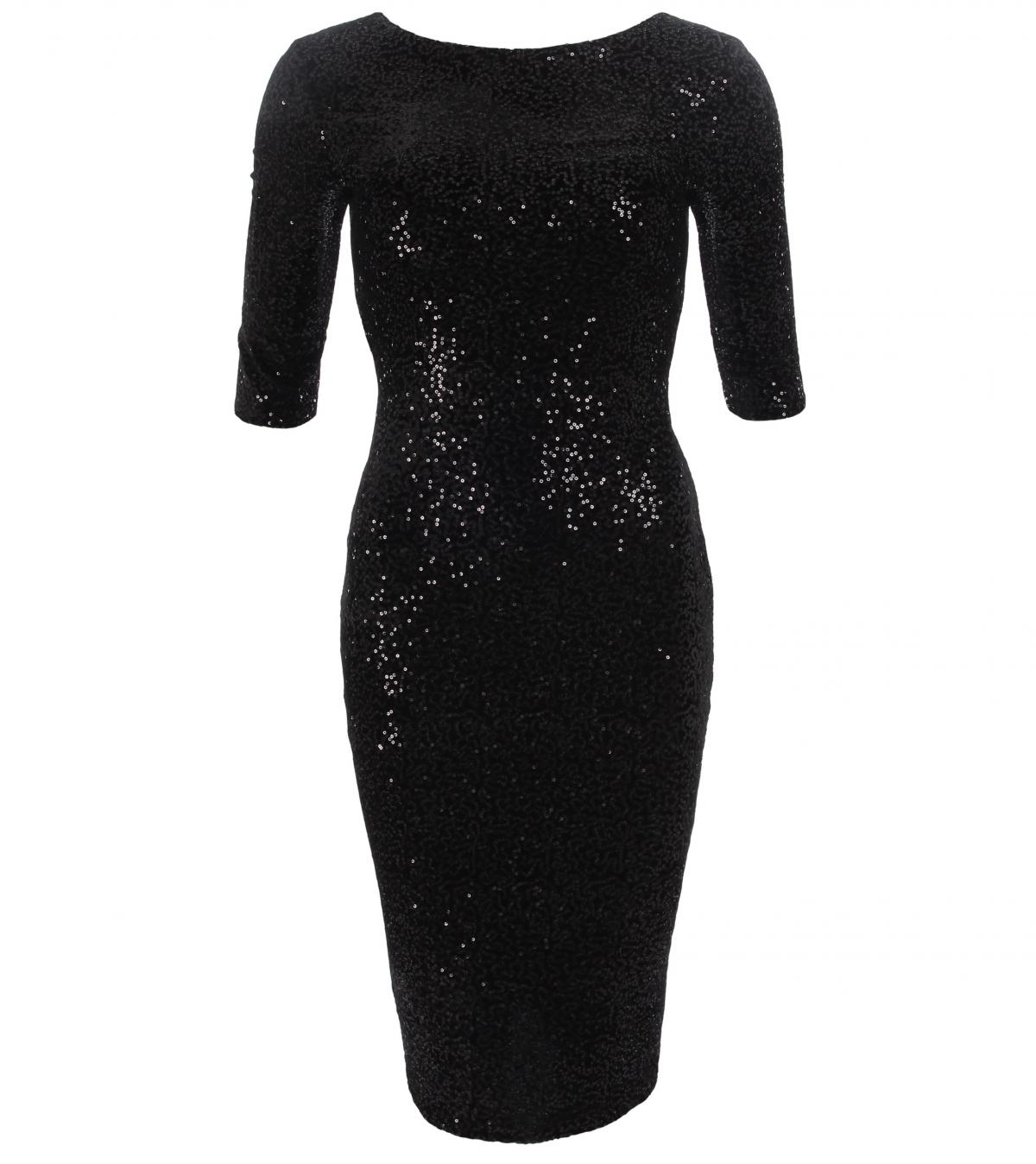 Black Velour Sequin Bodycon Dress