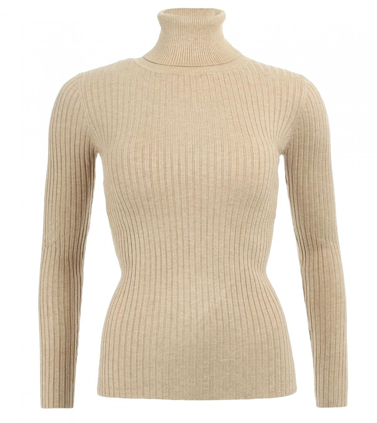 Oatmeal Ribbed Polo Neck Clingy Jumper