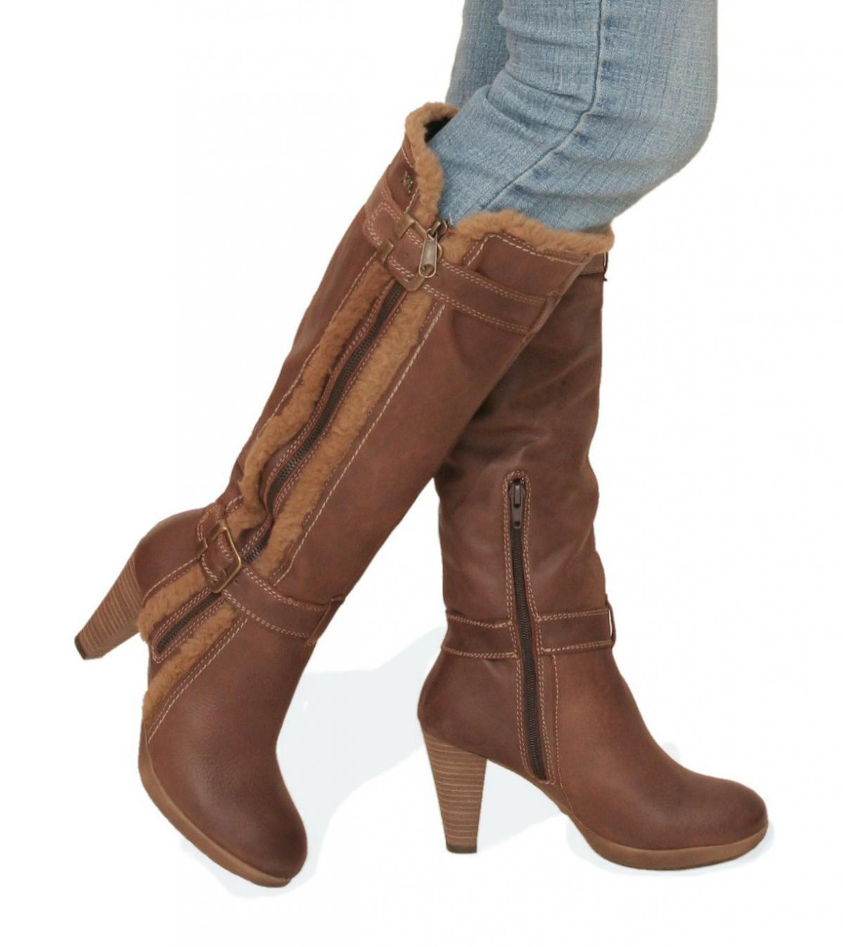 Brown Fur Trim Leather Boots