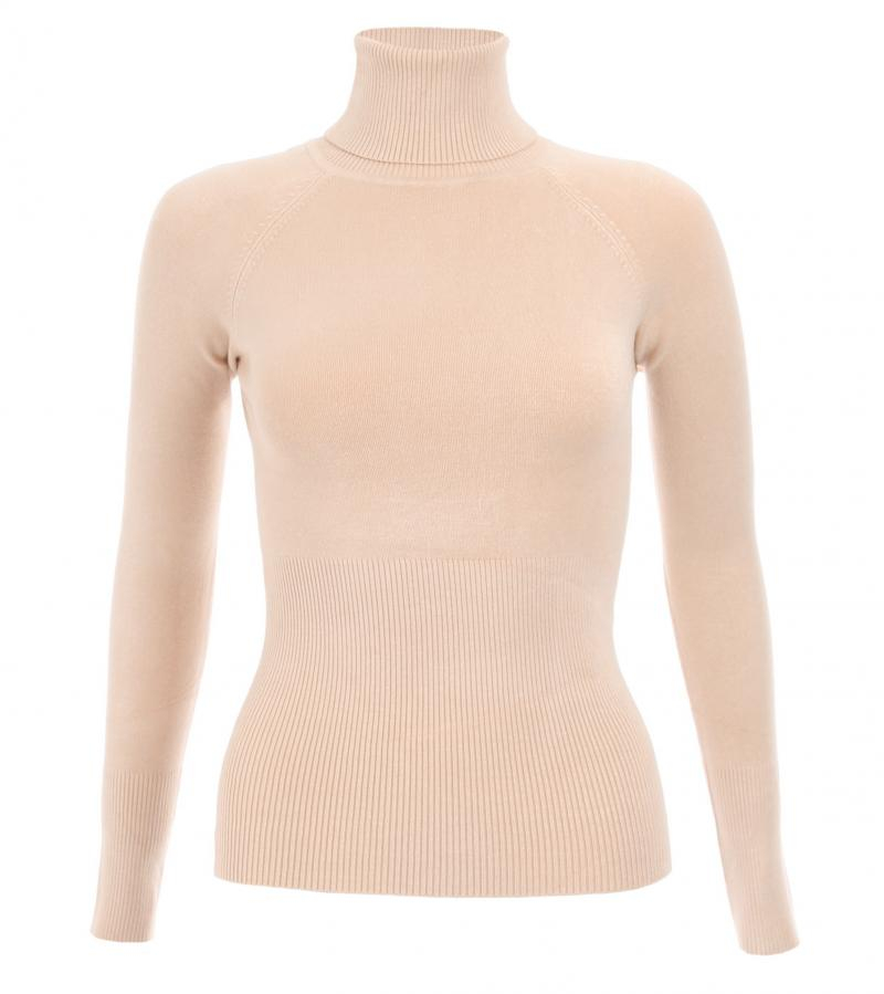 Beige Polo Neck Clingy Jumper