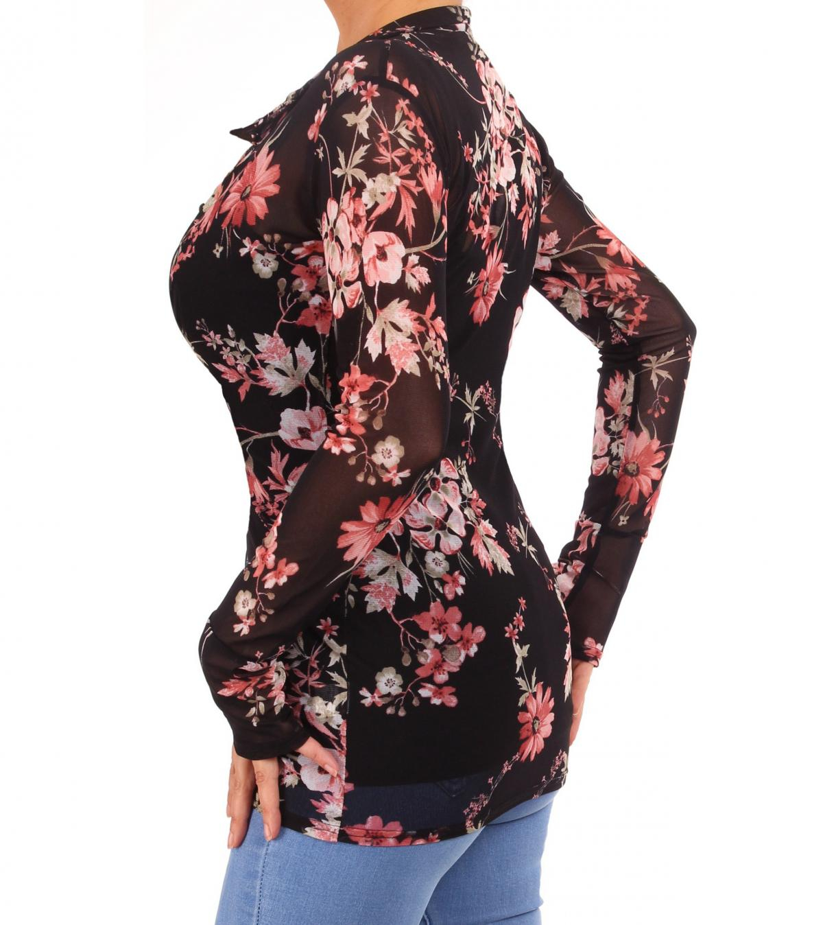 Floral Mesh Stretchy Fitted Shirt