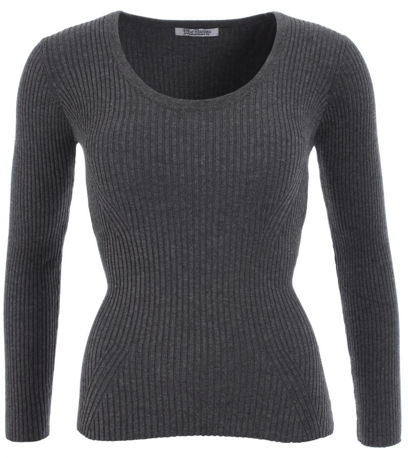 Grey Ribbed Scoop Neck Jumper