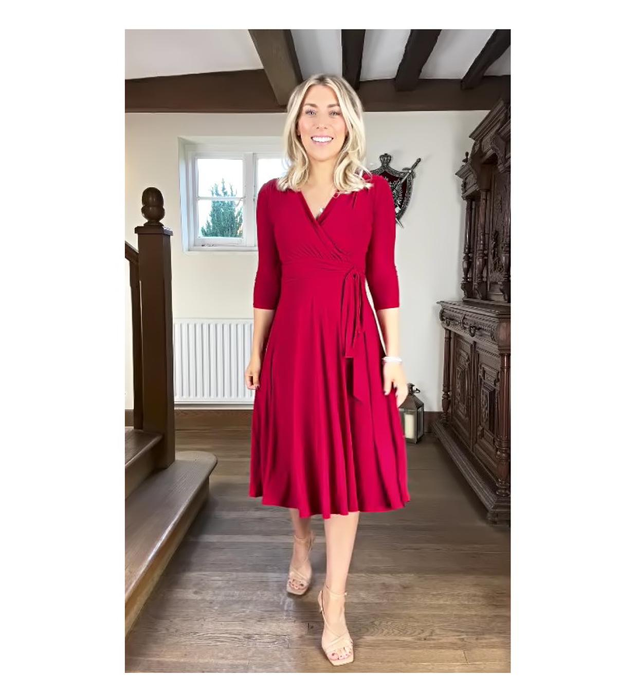 Red Fit & Flare Tie Detail Dress