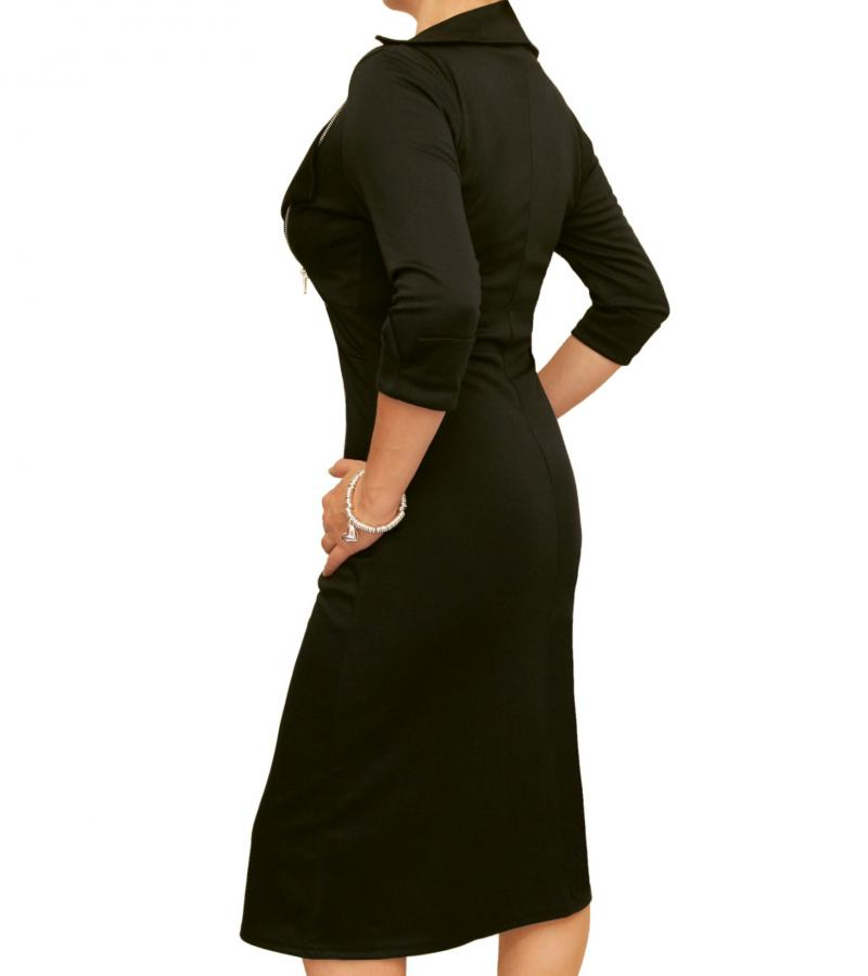 Black Biker Style Zip up A Line Dress
