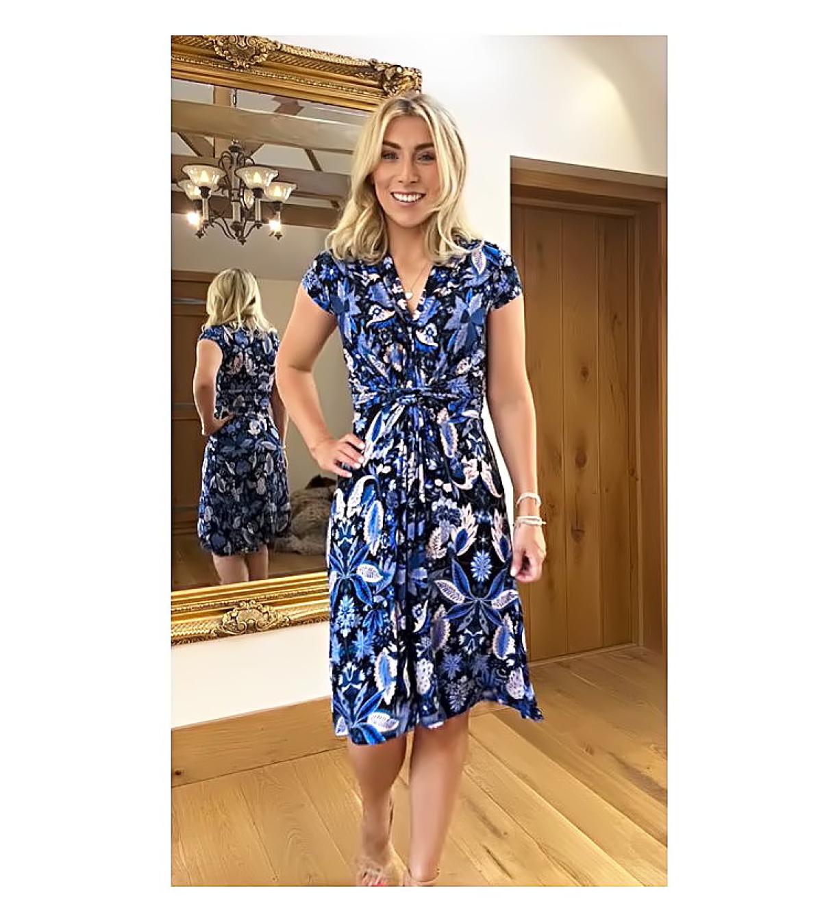 Blue Paisley Print Twist Front Dress