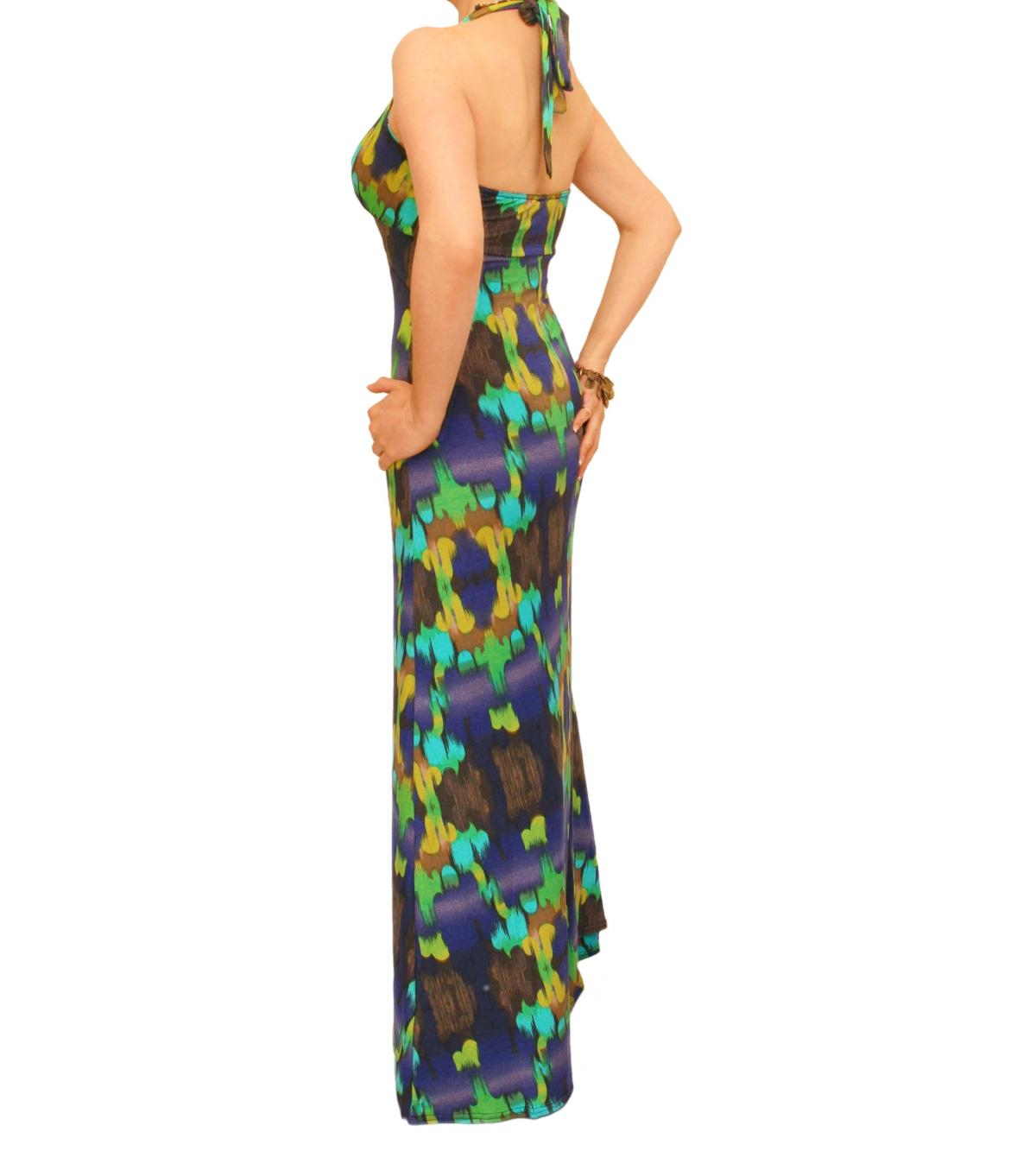 Blue and Turquoise Halter Maxi Dress