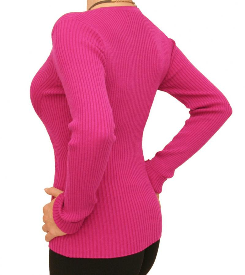 Magenta Ribbed Scoop Neck Jumper