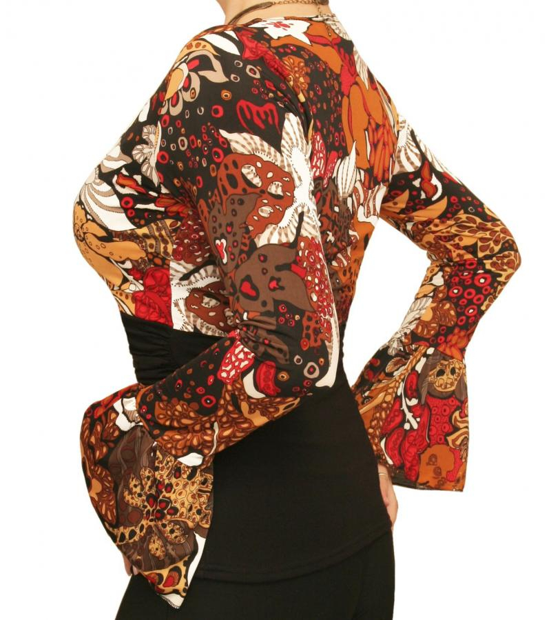 Red and Brown Floral Print Bell Sleeve top