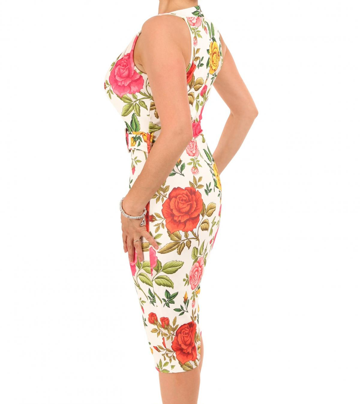 White Floral Sleeveless Pencil Dress