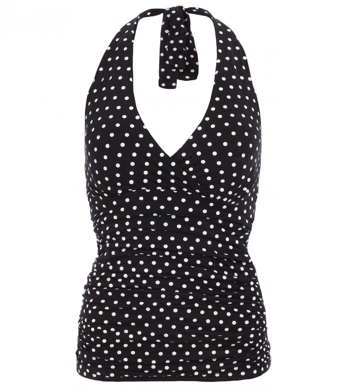 Black and White Spot Figure Hugging Halter Neck Top