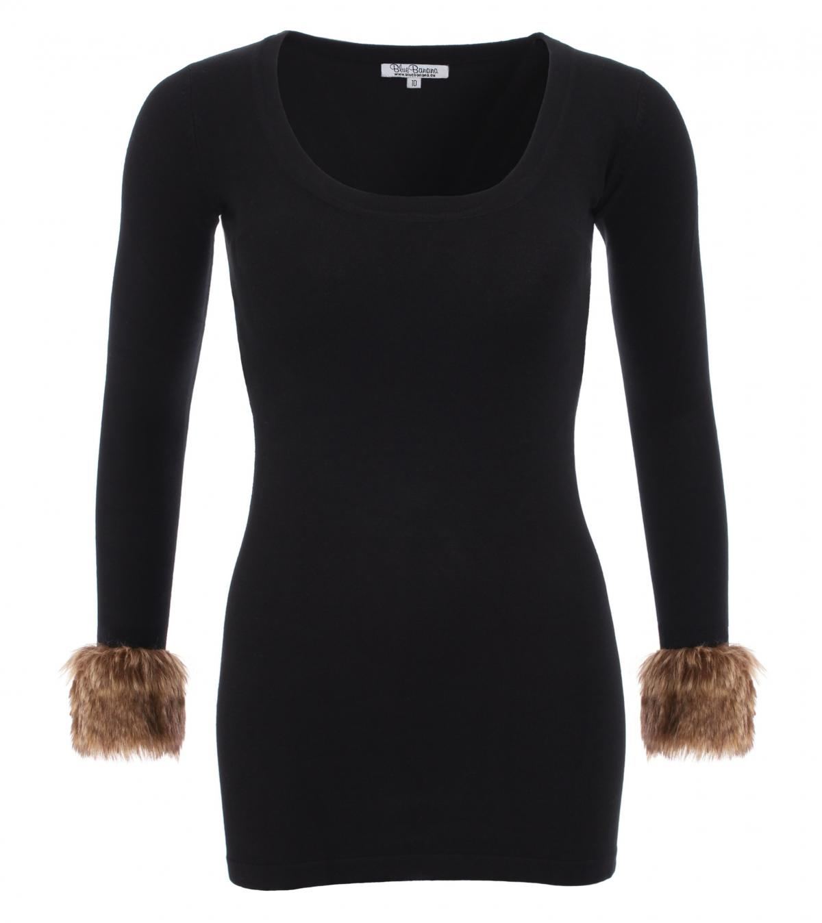 Black Faux Fur Scoop Neck Jumper