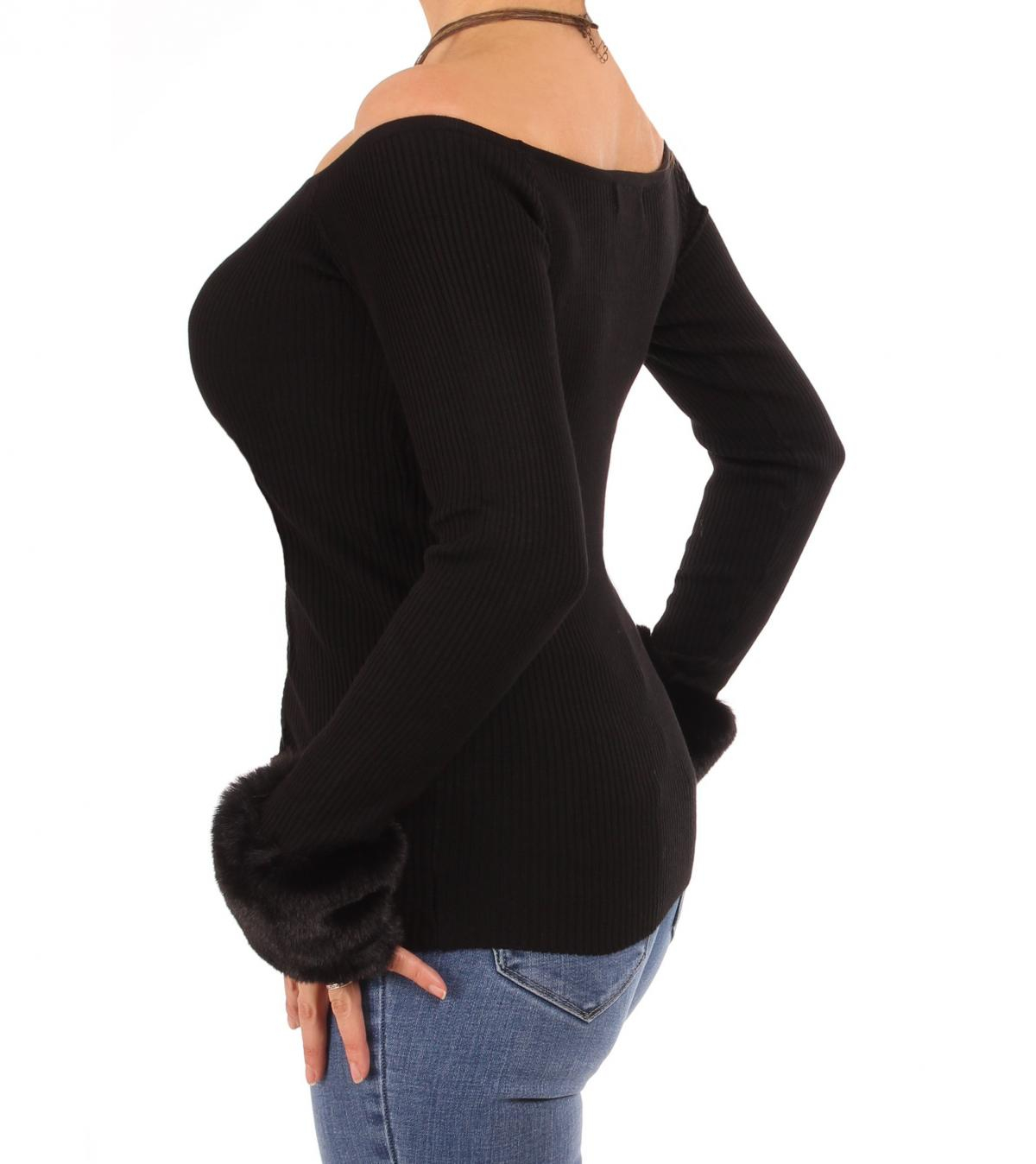 Black Faux Fur off the Shoulder Jumper