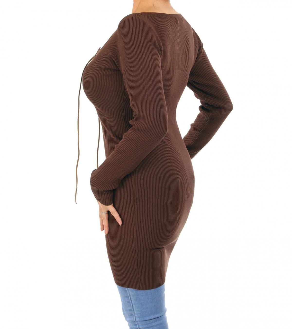 Brown Lace up Ribbed Jumper