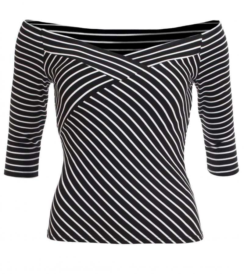 Black and White Striped off the Shoulder Top