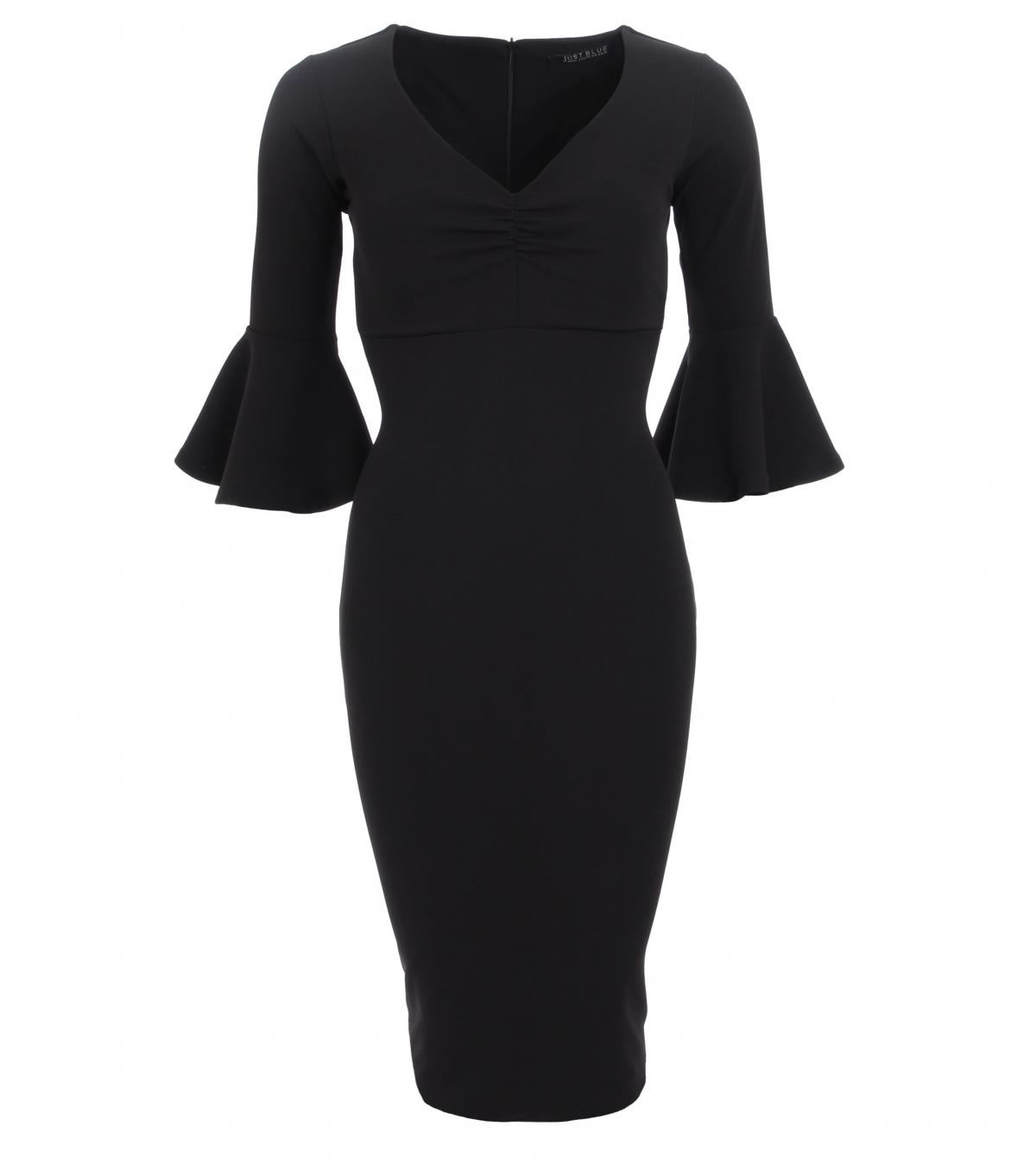 Black Bell Sleeve Midi Dress