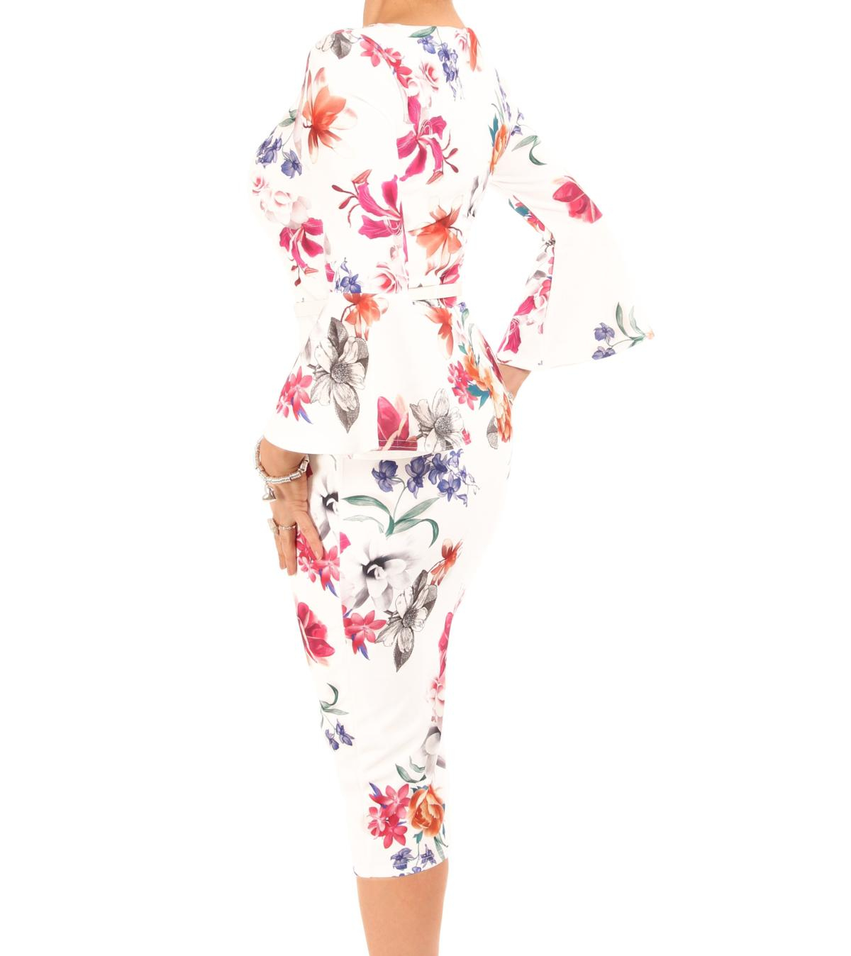 Ivory Floral Bell Sleeve Pencil Dress