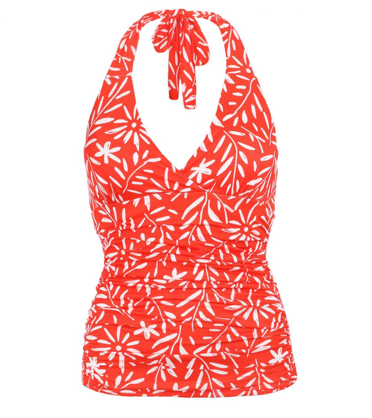 Red and White Print Halter Neck Top