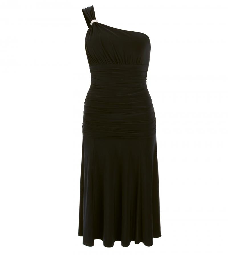 Black Crystal Diamante One Shoulder Cocktail Dress