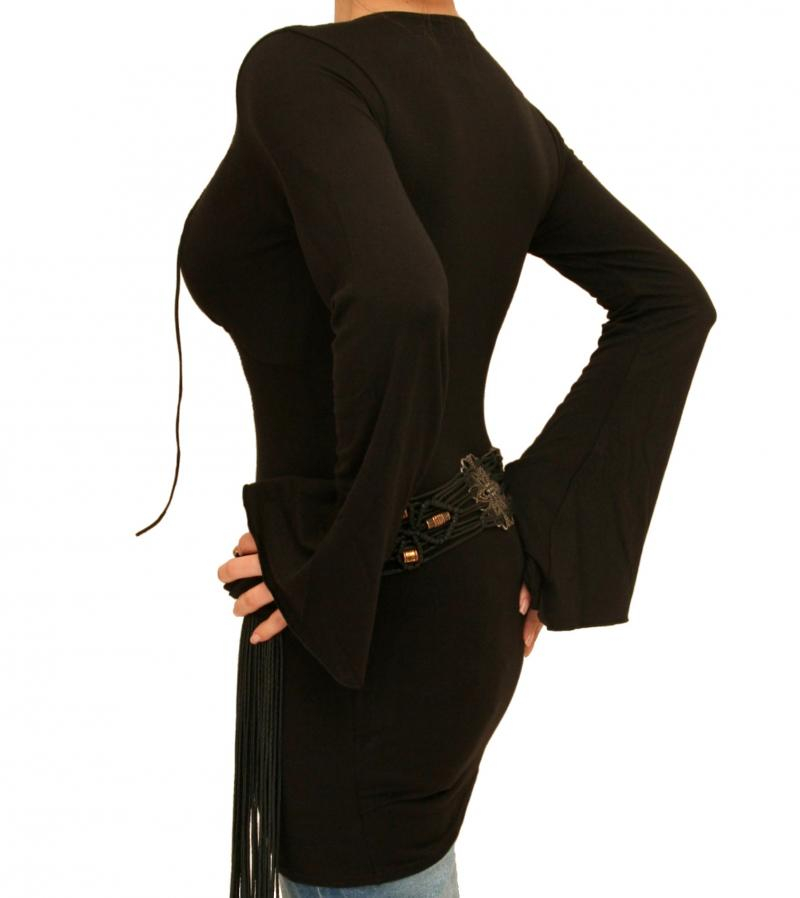 Black Lace up Bell Sleeved Tunic Top