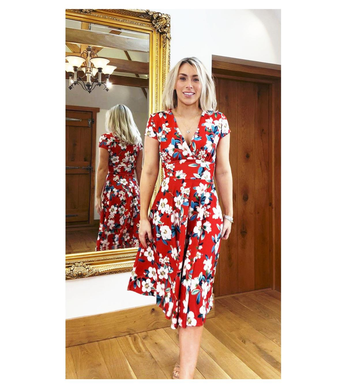 Red Floral Fit and Flare Dress