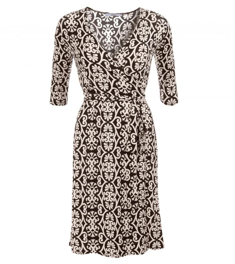 Black and Ivory Printed Wrap Dress