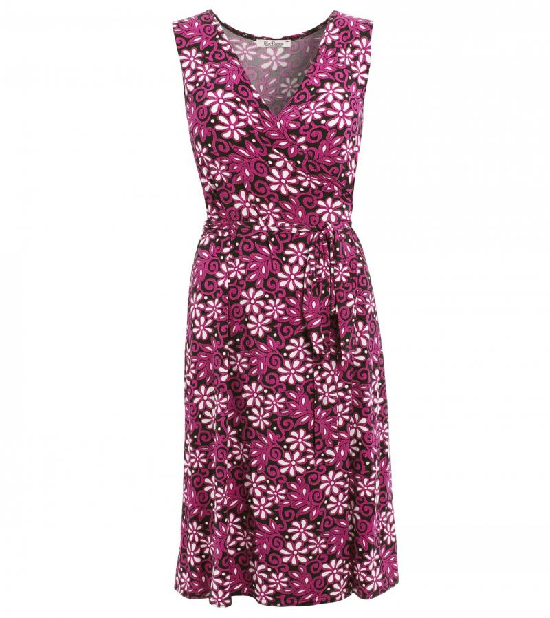 Pink Floral Print Sleeveless Wrap Dress