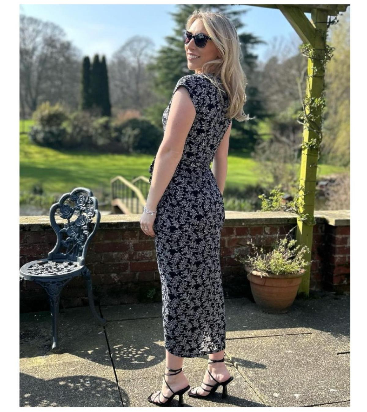 Black and White Ditsy Print Midi Dress