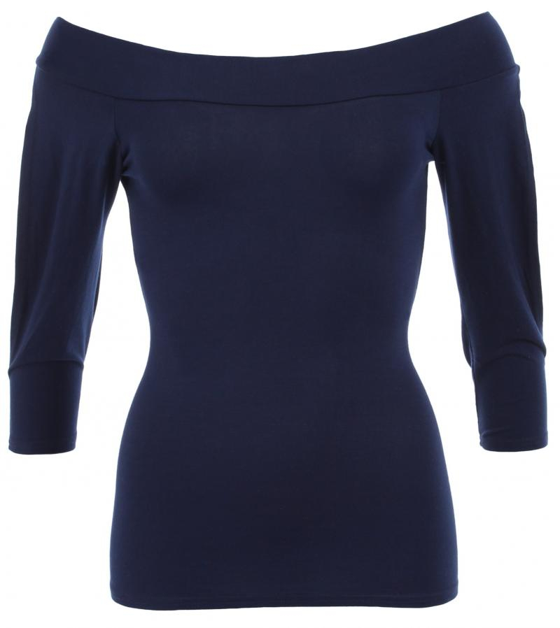 Navy Blue off the Shoulder Split Sleeve Top
