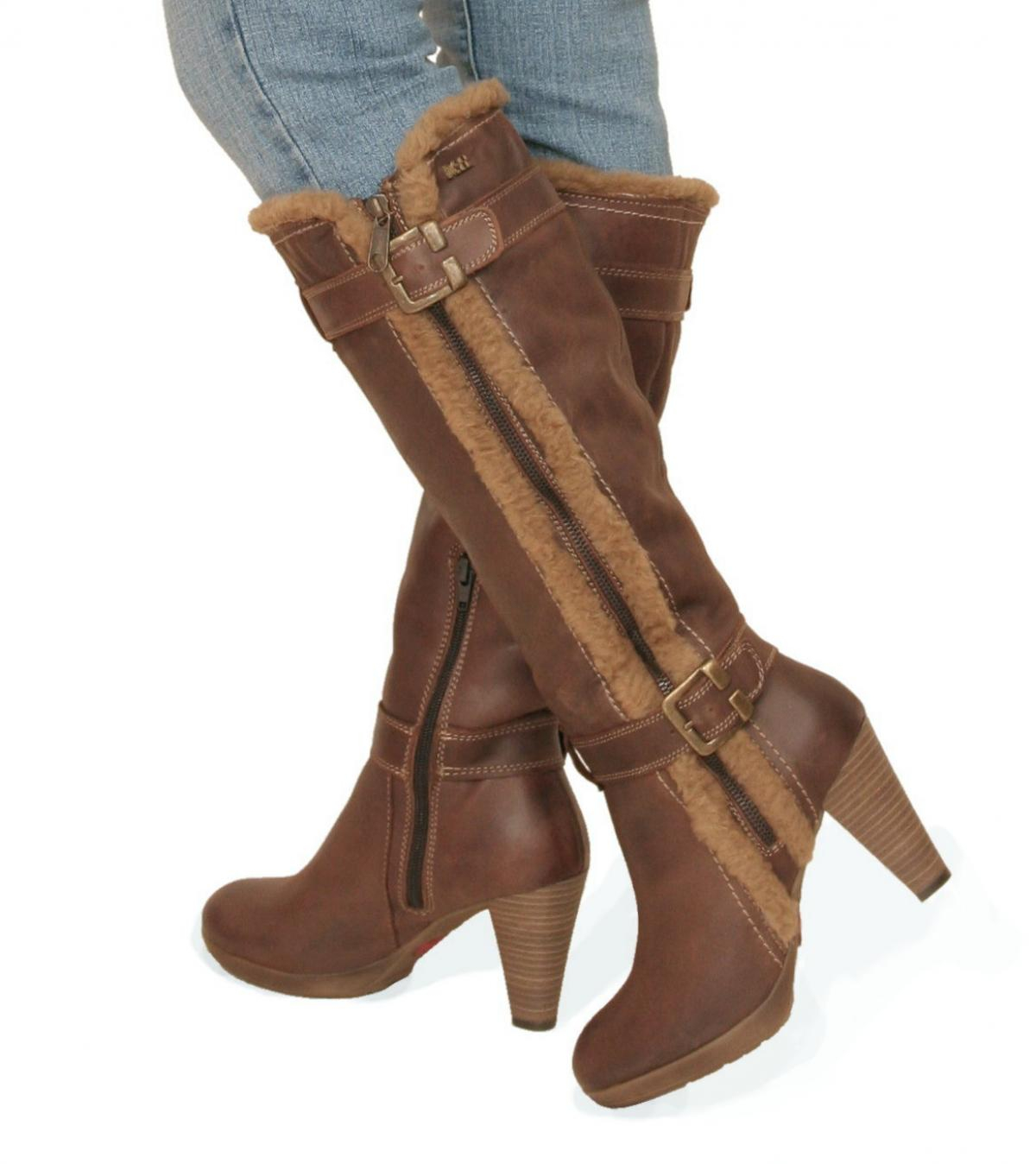 Brown Fur Trim Leather Boots