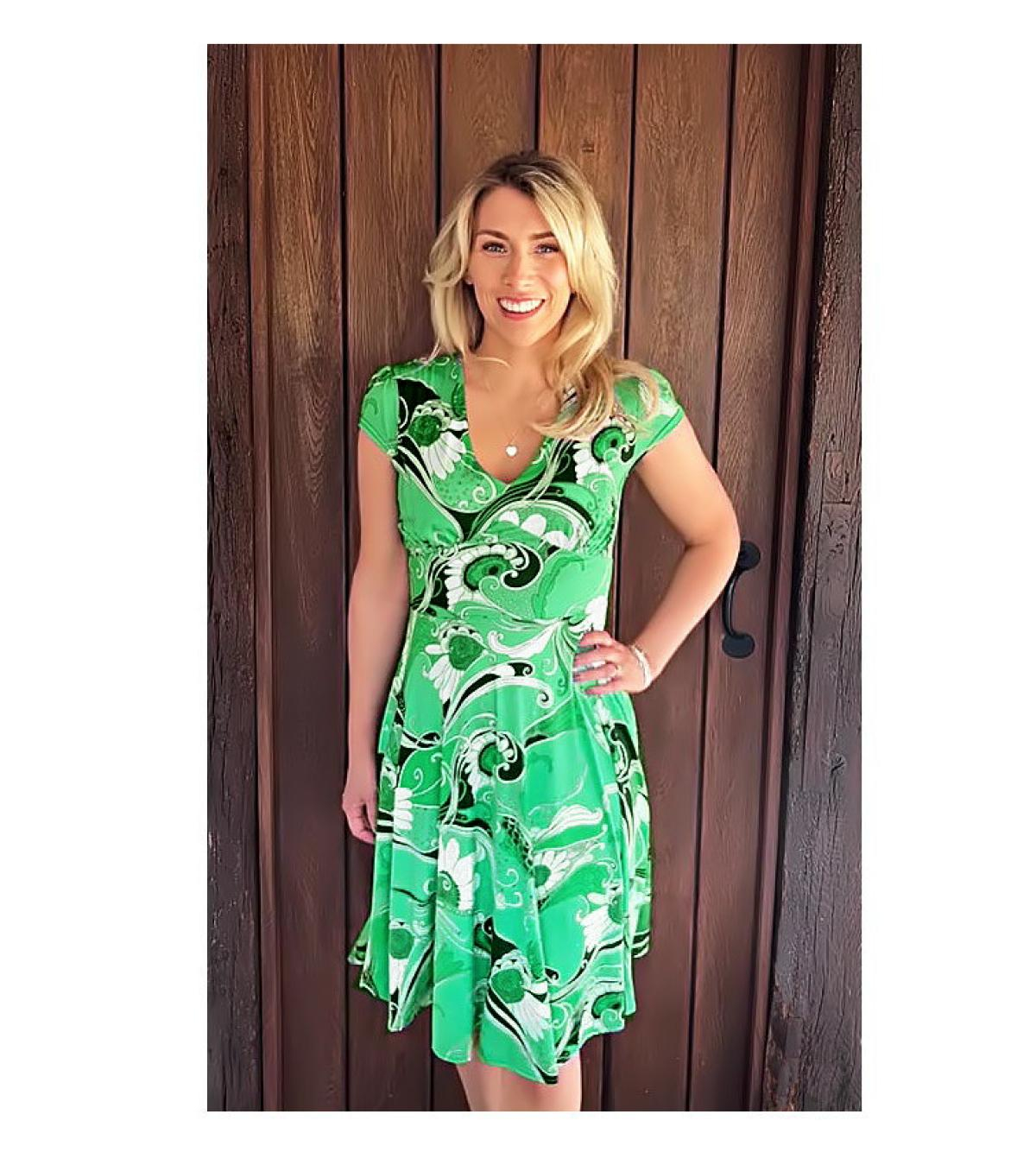 Green and White Print Tea Dress