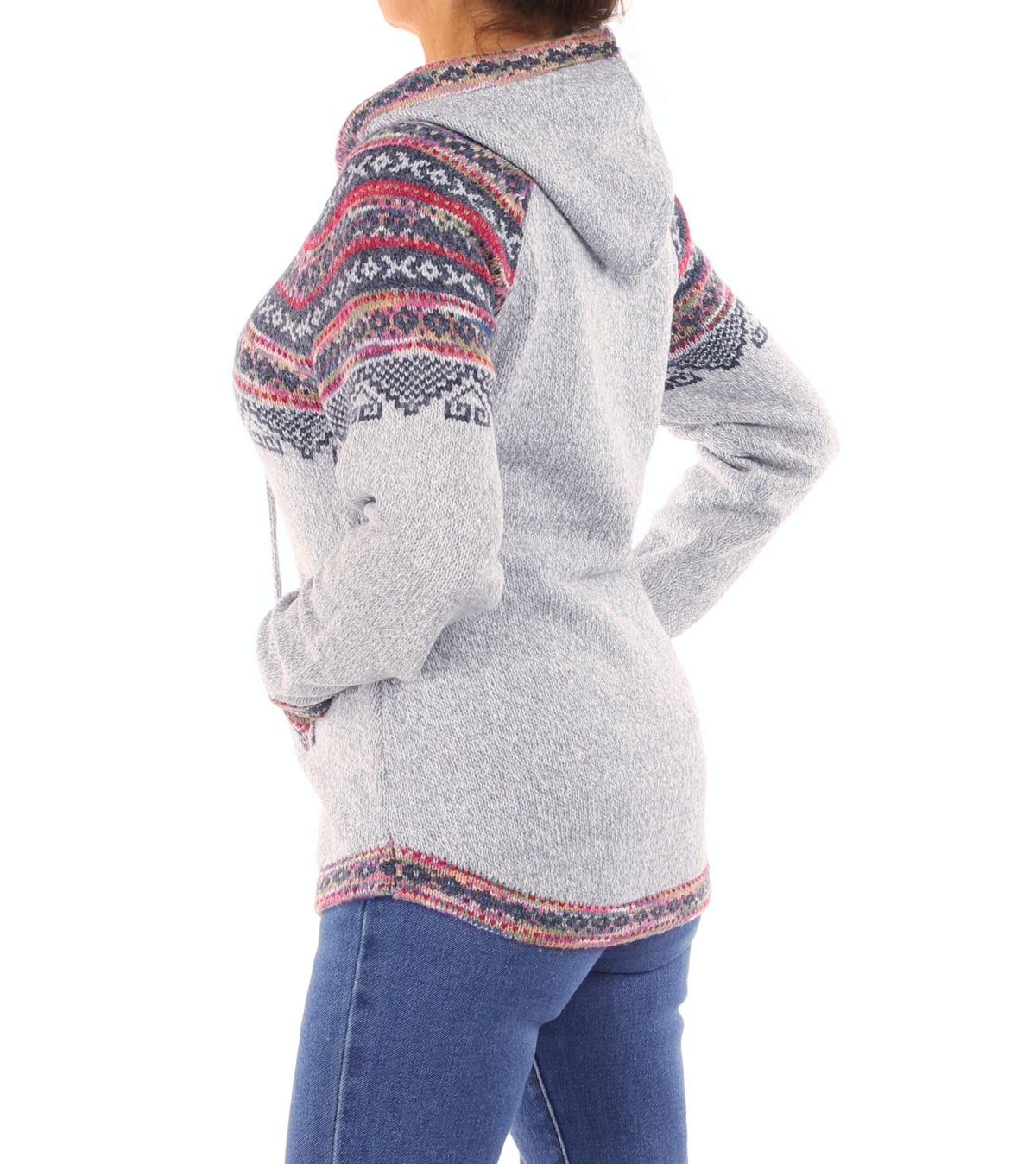 Light Grey Fair Isle Hooded V Neck Jumper