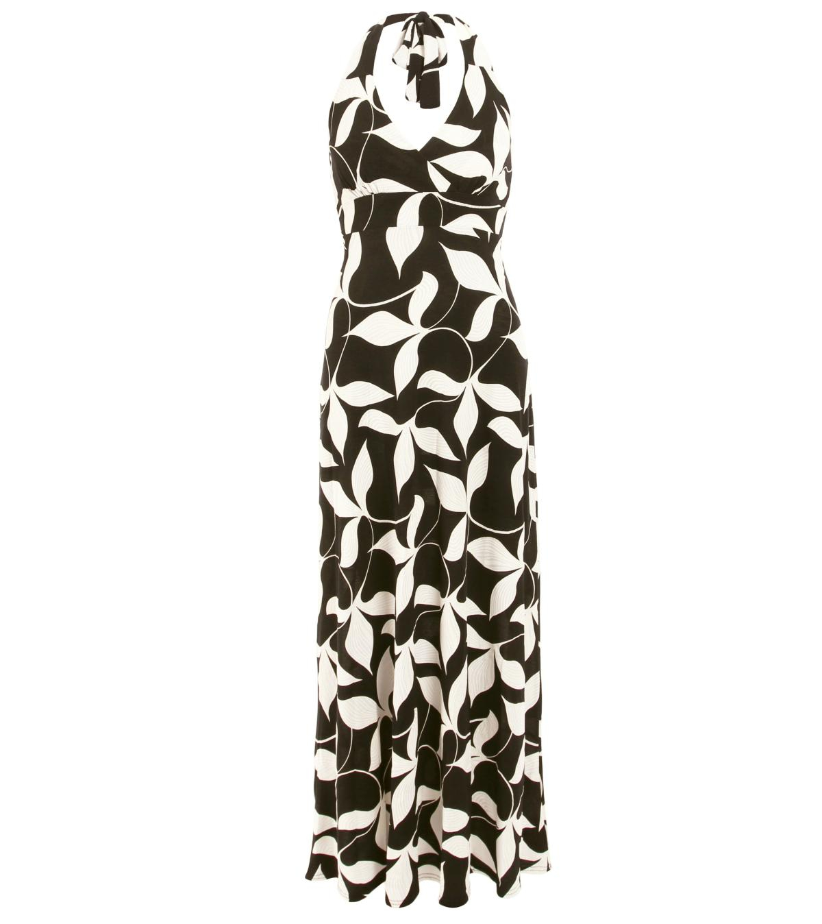 Black and Ivory Leaf Print Maxi Dress