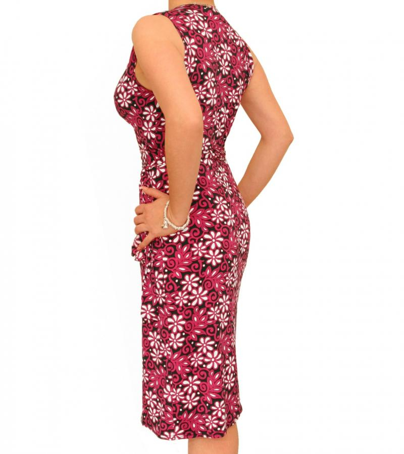 Pink Floral Print Sleeveless Wrap Dress