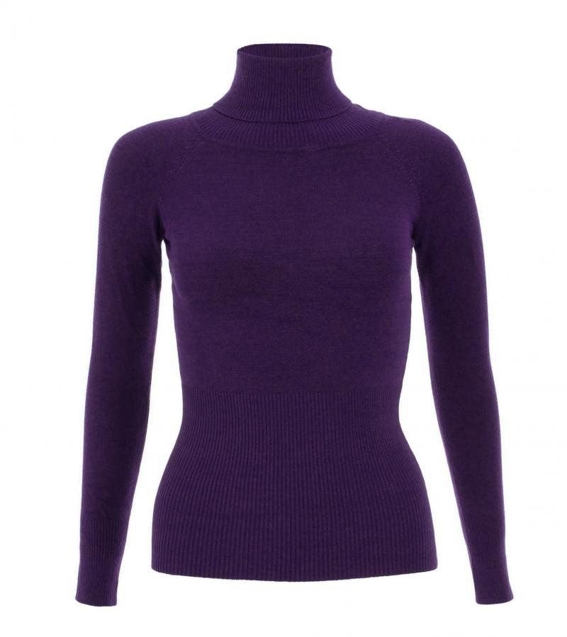 Purple Polo Neck Clingy Jumper