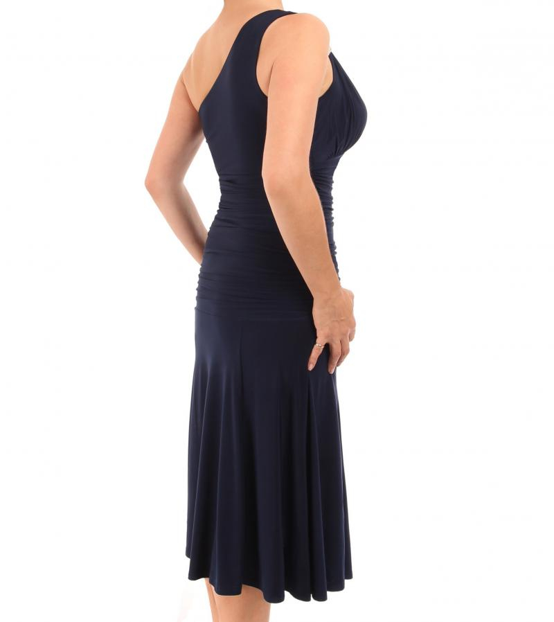Navy Blue Crystal Diamante One Shoulder Cocktail Dress