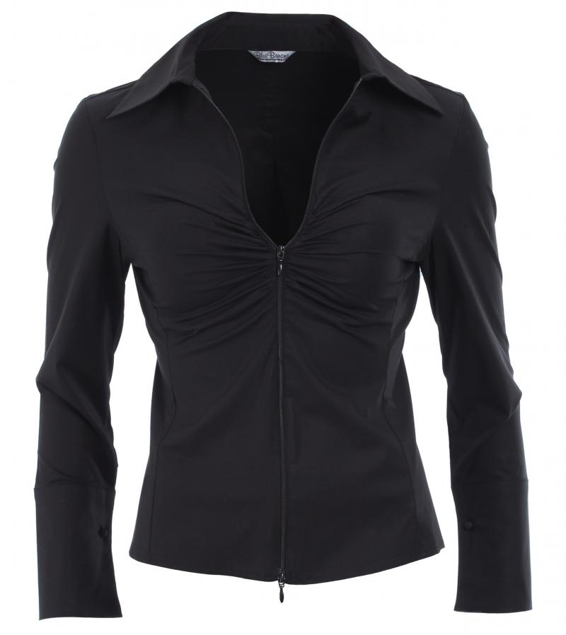 Black Zip Up Fitted Stretchy Shirt