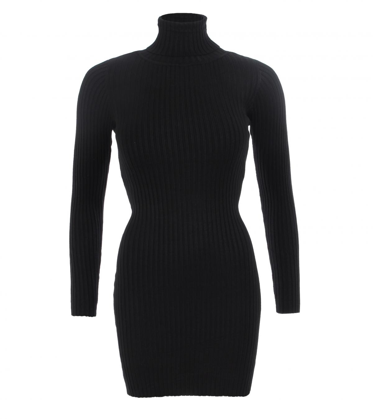 Black Ribbed Polo Neck Long Jumper