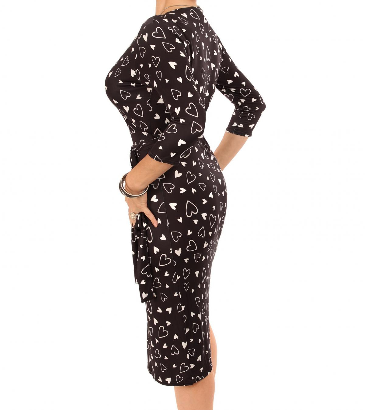Black and White Heart Print Wrap Dress