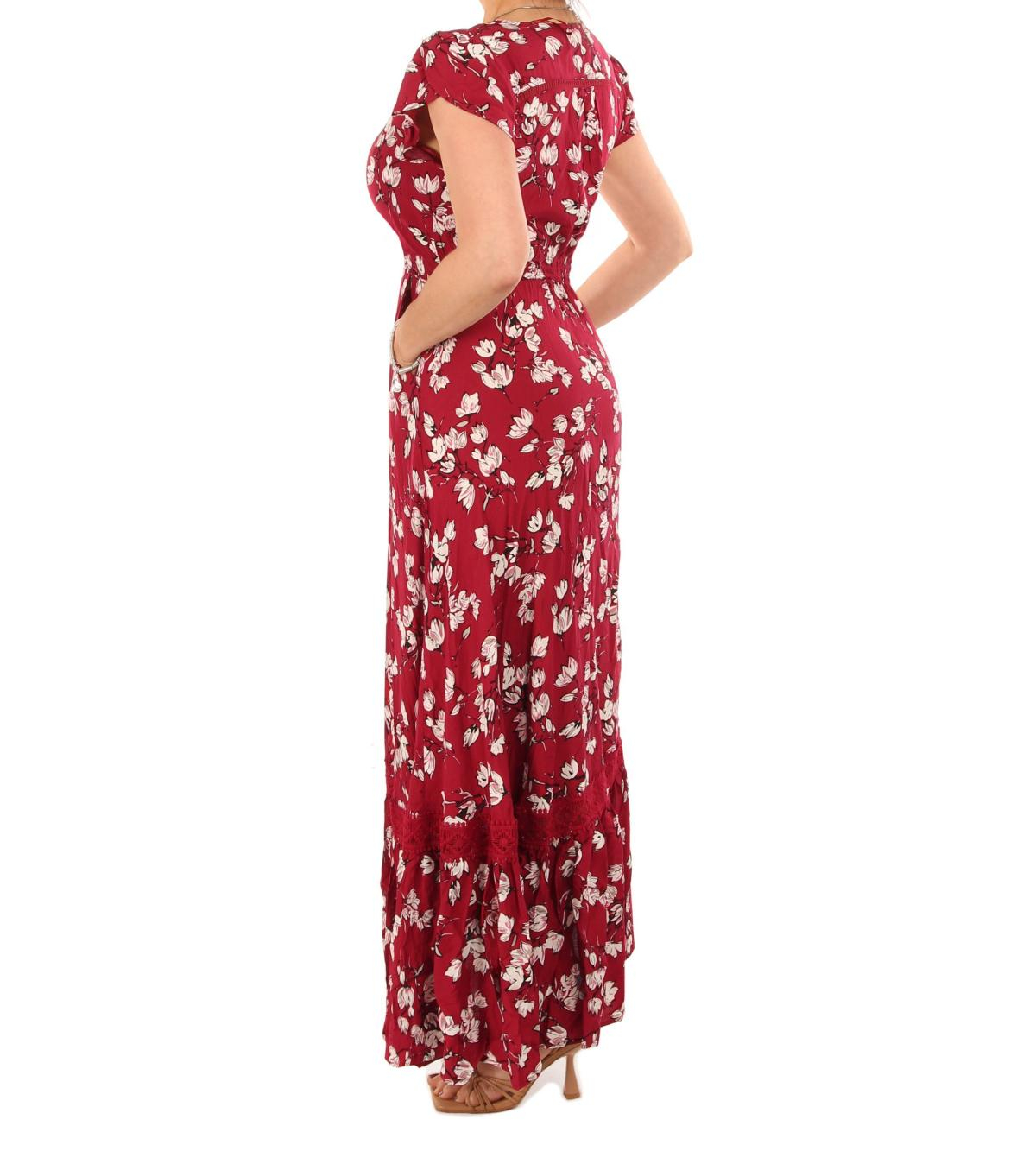 Red and White Floral Print Button Through Maxi Dress