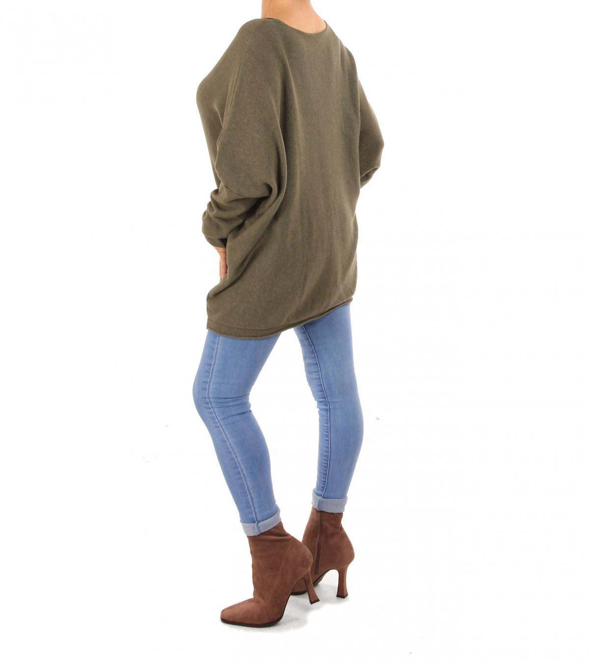 Khaki Oversized V Neck Jumper