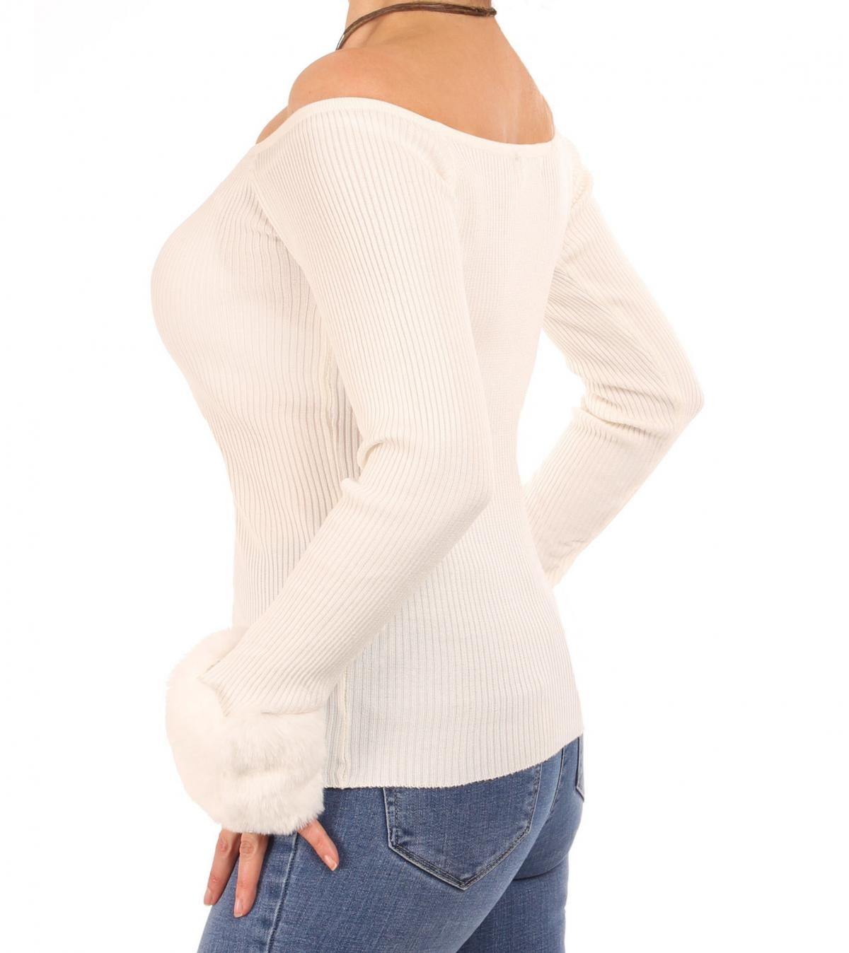 Ivory Faux Fur off the Shoulder Jumper