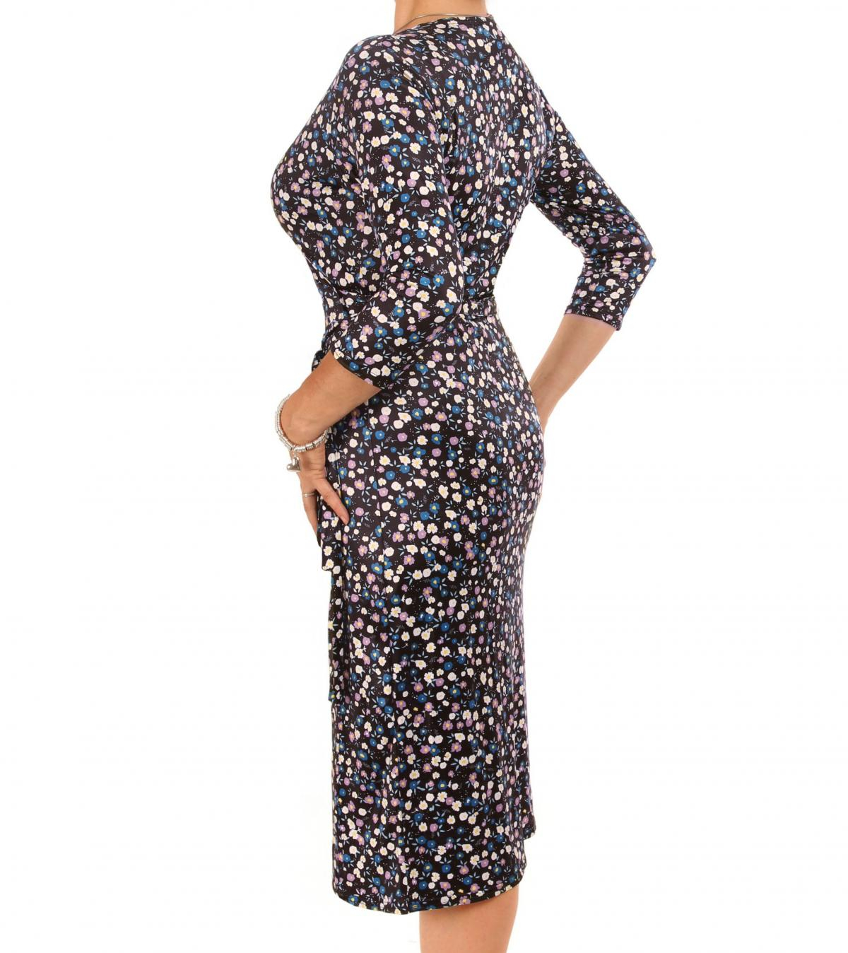 Black Ditsy Print Wrap Dress