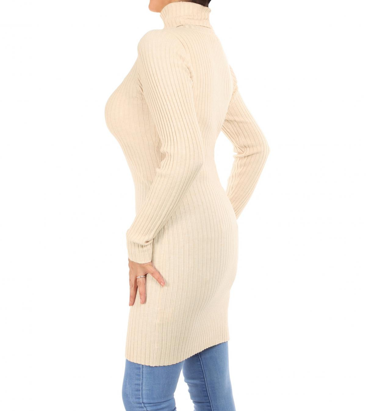 Oatmeal Ribbed Polo Neck Long Jumper