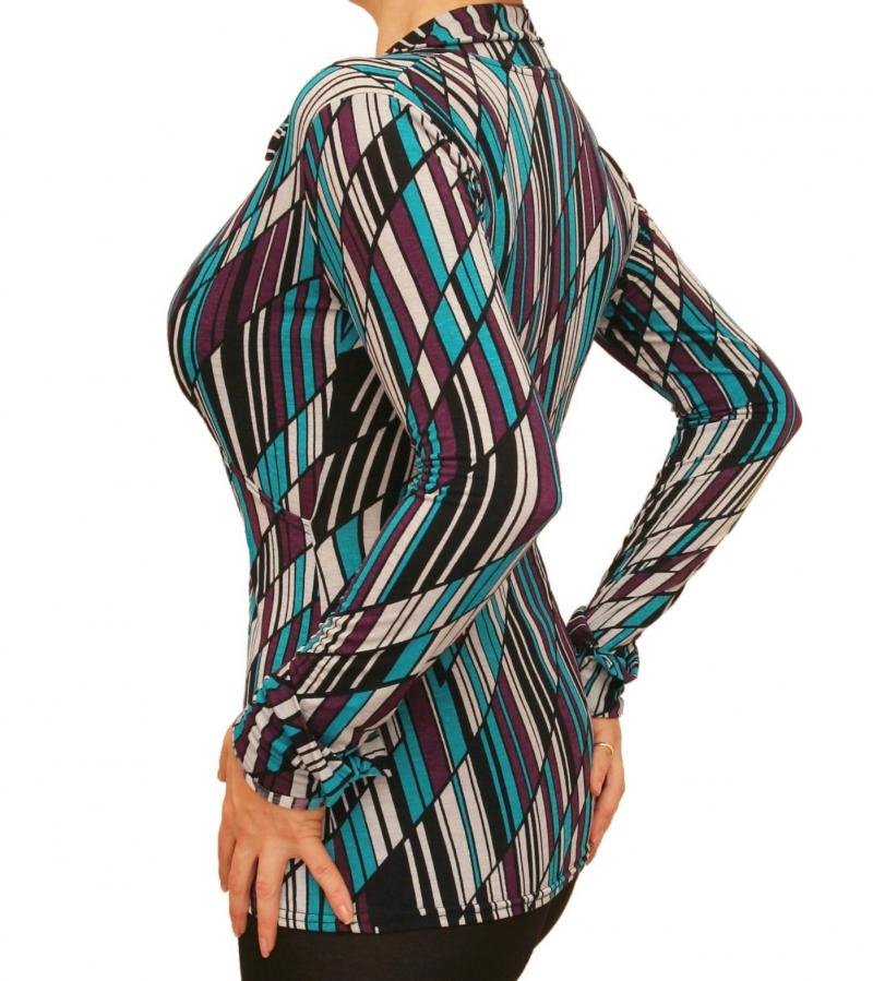 Teal and Purple Print Collared Stretchy Top